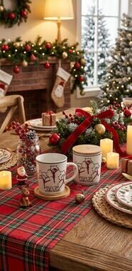 NIB❤️What Fun Ceramic Dancing Santas Canister and Mug Set